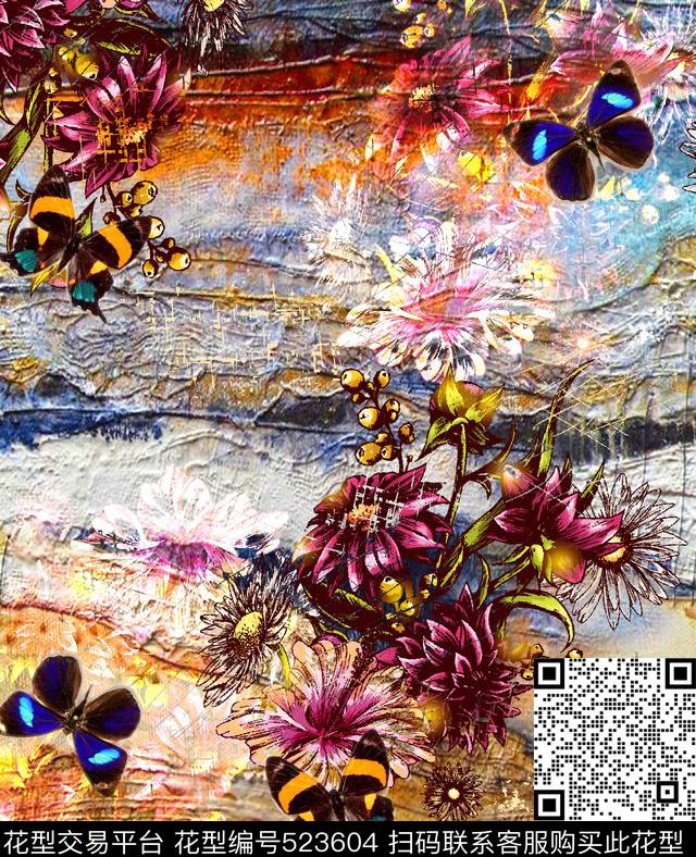抽象油画风格花卉数码印花华亿平台下载（图片编号: 523604） - 瓦栏（Walan）