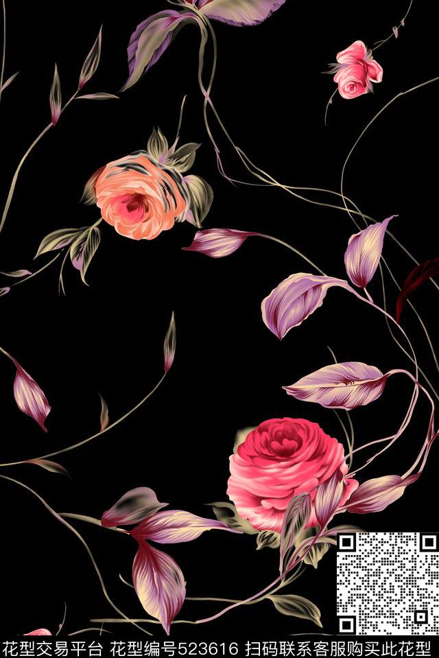 经典市场花手绘数码印花华亿平台下载（图片编号: 523616） - 瓦栏（Walan）