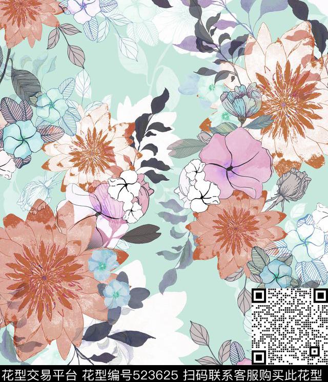 风格光影花卉数码印花华亿平台下载（图片编号: 523625） - 瓦栏（Walan）
