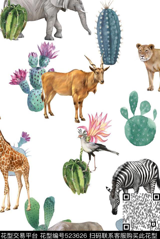 动物仙人掌花卉数码印花华亿平台下载（图片编号: 523626） - 瓦栏（Walan）