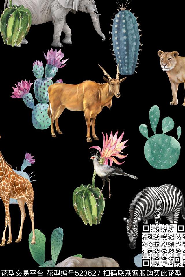 动物仙人掌花卉数码印花华亿平台下载（图片编号: 523627） - 瓦栏（Walan）