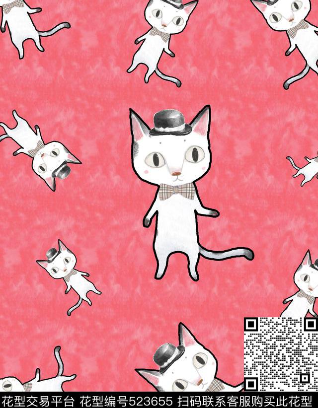 卡通流行猫传统印花华亿平台下载（图片编号: 523655） - 瓦栏（Walan）