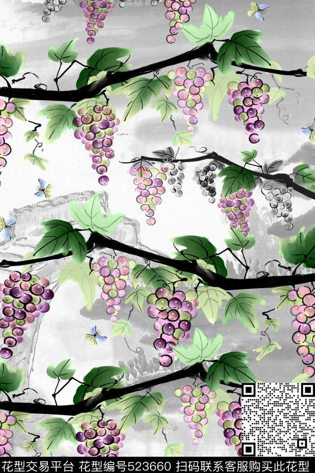 流行时尚中国风水墨数码印花华亿平台下载（图片编号: 523660） - 瓦栏（Walan）