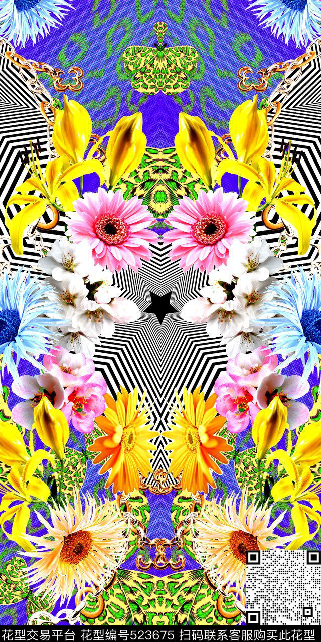 豹纹花卉时尚数码印花华亿平台下载（图片编号: 523675） - 瓦栏（Walan）