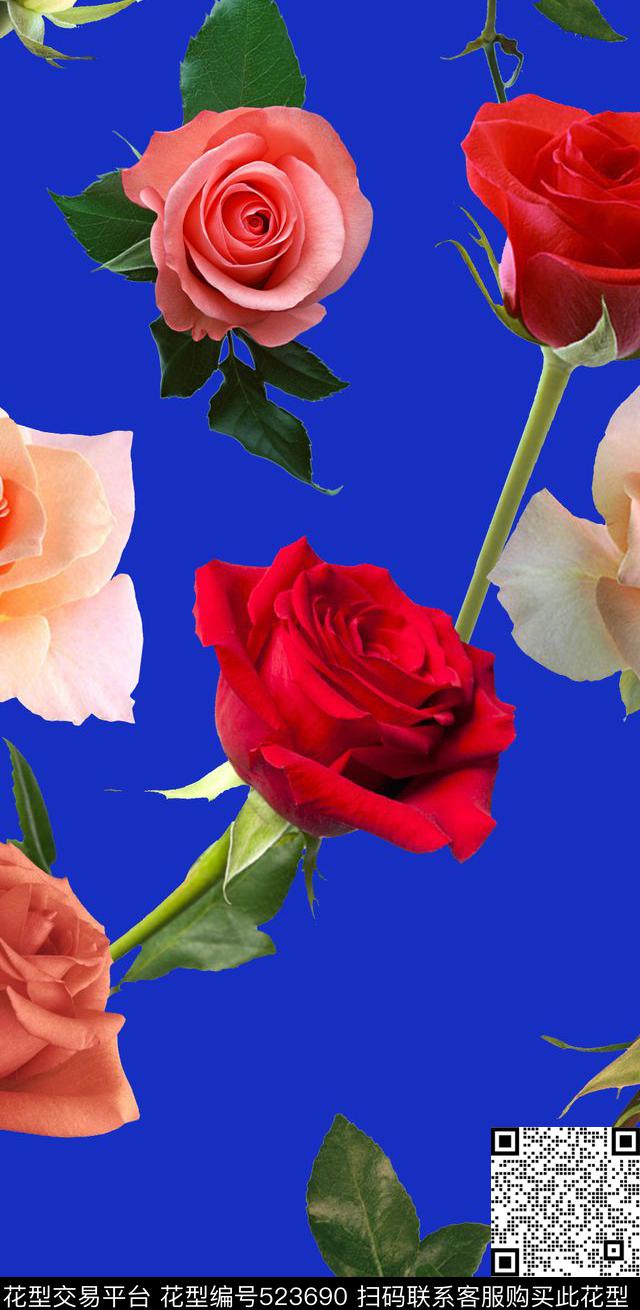欧美花卉潮流数码印花华亿平台下载（图片编号: 523690） - 瓦栏（Walan）
