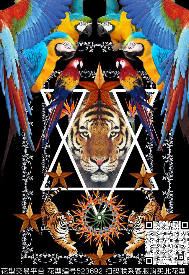 T恤卫衣数码印花潮流时尚鹦鹉老虎头数码印花华亿平台下载（图片编号: 523692） - 瓦栏（Walan）