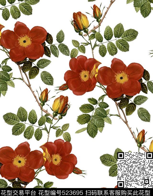 欧美花卉时尚数码印花华亿平台下载（图片编号: 523695） - 瓦栏（Walan）