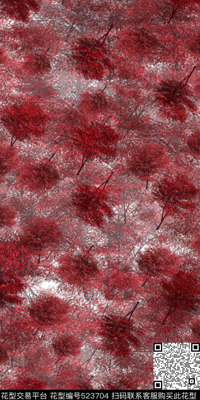 流行树红色数码印花华亿平台下载（图片编号: 523704） - 瓦栏（Walan）