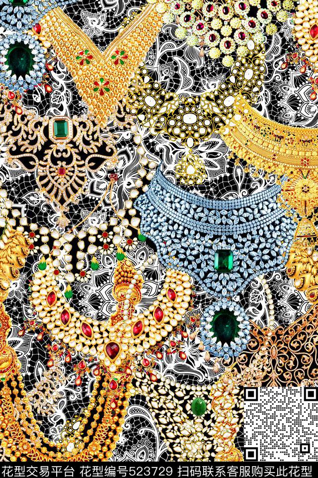 蕾丝时尚珠宝数码印花华亿平台下载（图片编号: 523729） - 瓦栏（Walan）