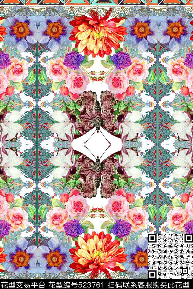 几何线条手绘立体双边定位花卉民族风欧美流行时尚数码印花华亿平台下载（图片编号: 523761） - 瓦栏（Walan）