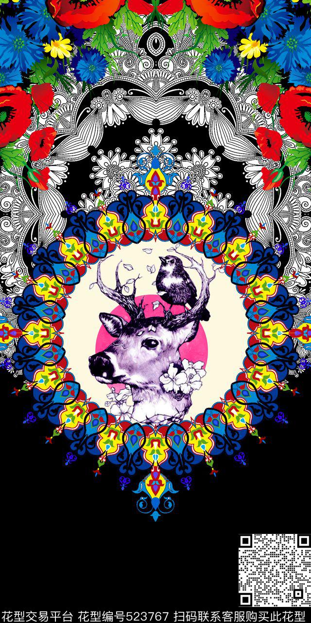 时尚潮流抽象花卉数码印花华亿平台下载（图片编号: 523767） - 瓦栏（Walan）