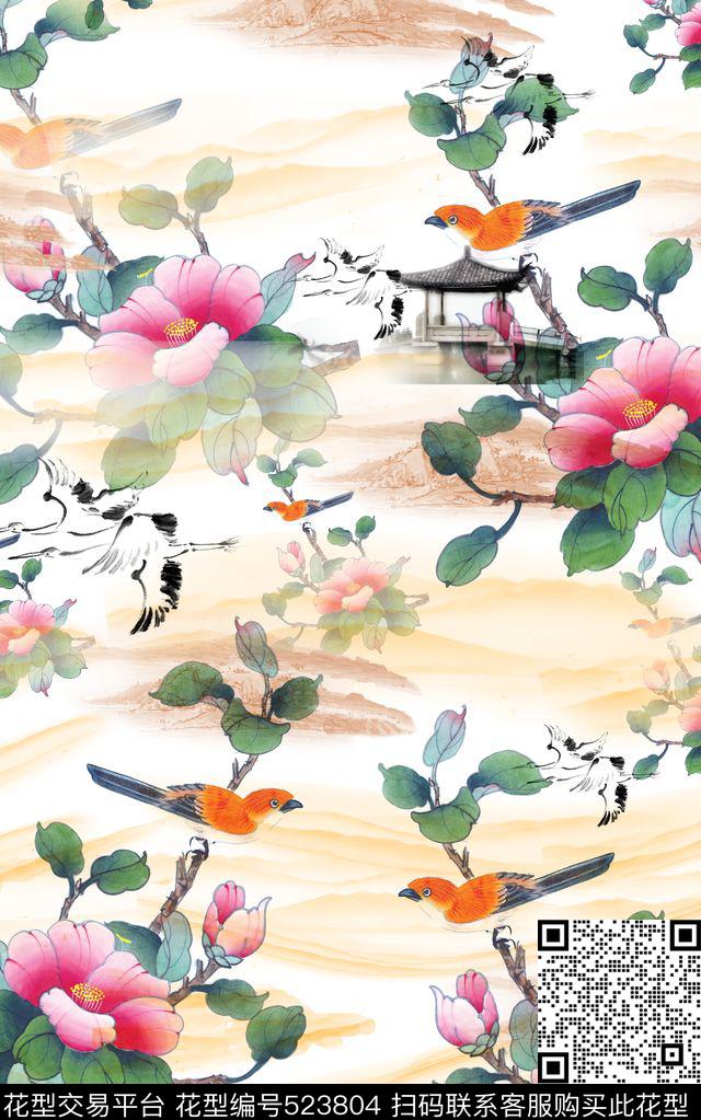 中国风水墨画花卉服装家纺窗帘中国风水墨画花卉鸟服装家纺窗帘中国风数码印花华亿平台下载（图片编号: 523804） - 瓦栏（Walan）
