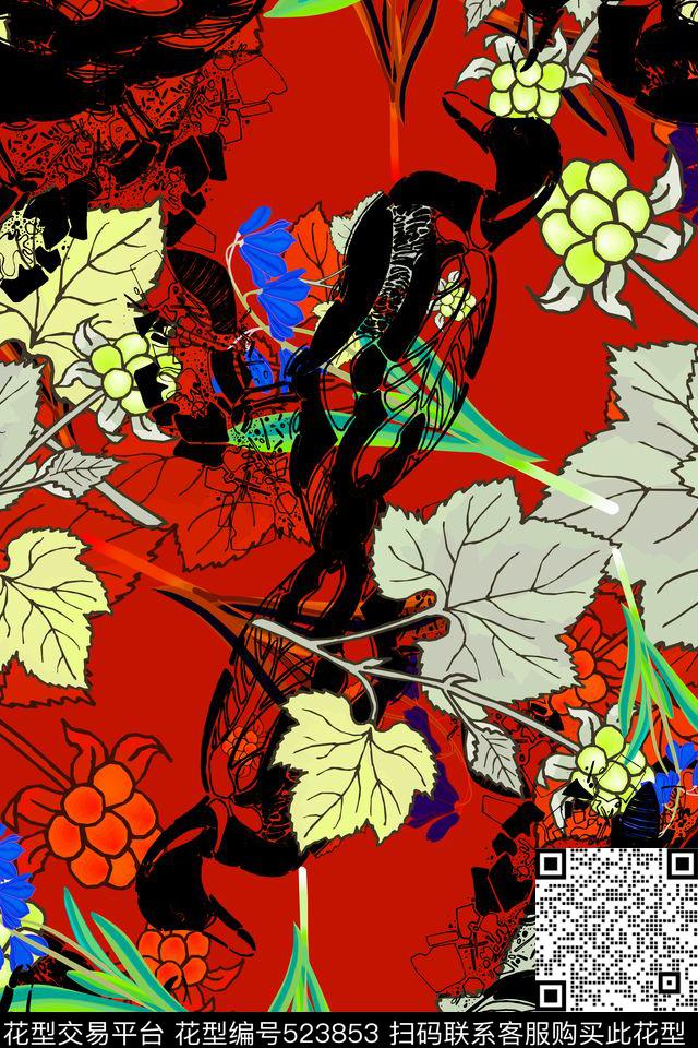 欧美时尚民族风小清新花卉女装数码印花华亿平台下载（图片编号: 523853） - 瓦栏（Walan）