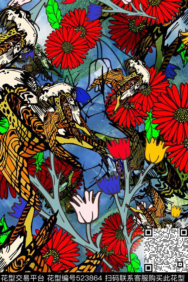 欧美街拍时尚民族风小清新花卉数码印花华亿平台下载（图片编号: 523864） - 瓦栏（Walan）