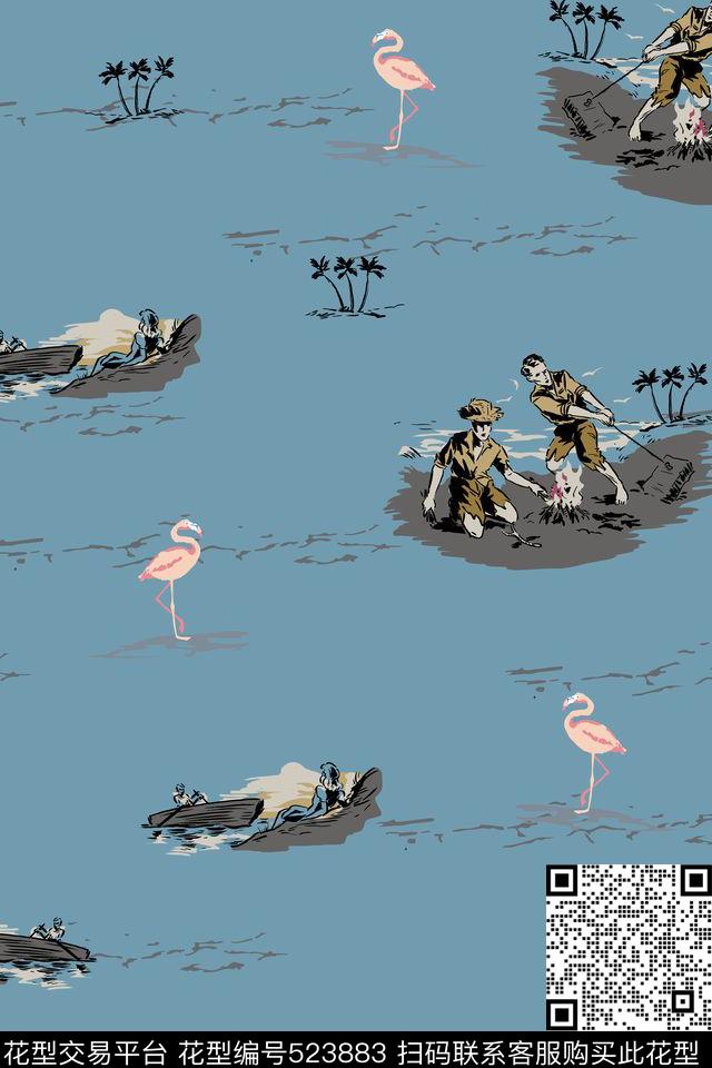 流行时尚沙滩人物传统印花华亿平台下载（图片编号: 523883） - 瓦栏（Walan）