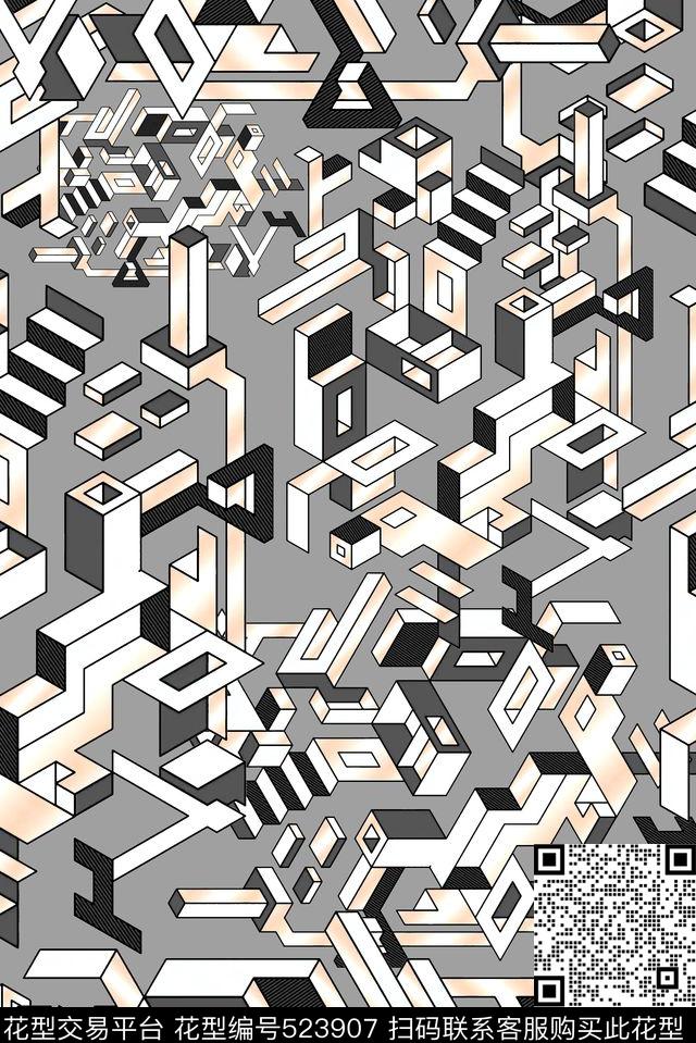 立体几何渐变传统印花华亿平台下载（图片编号: 523907） - 瓦栏（Walan）