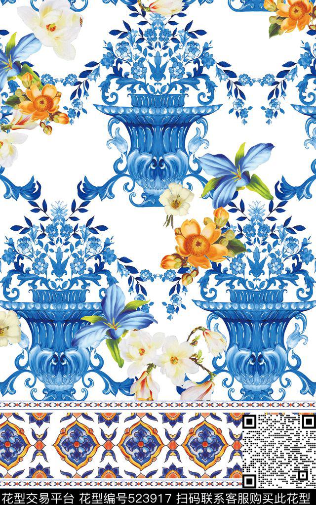 原创花卉优雅数码印花华亿平台下载（图片编号: 523917） - 瓦栏（Walan）