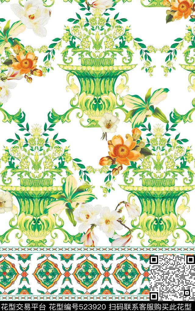 原创花卉优雅数码印花华亿平台下载（图片编号: 523920） - 瓦栏（Walan）
