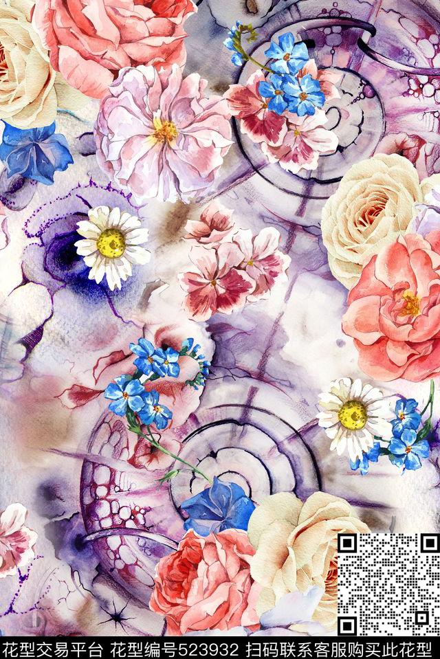 红黄白花数码印花华亿平台下载（图片编号: 523932） - 瓦栏（Walan）