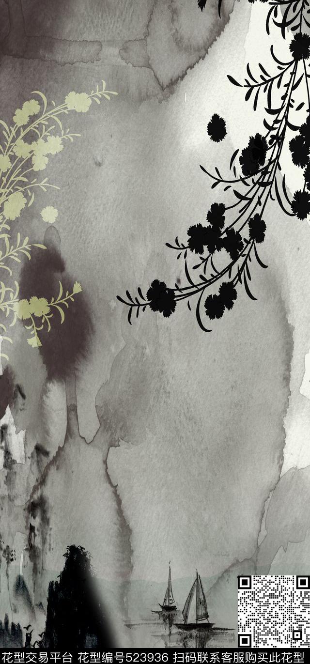 花卉流行时尚水墨数码印花华亿平台下载（图片编号: 523936） - 瓦栏（Walan）