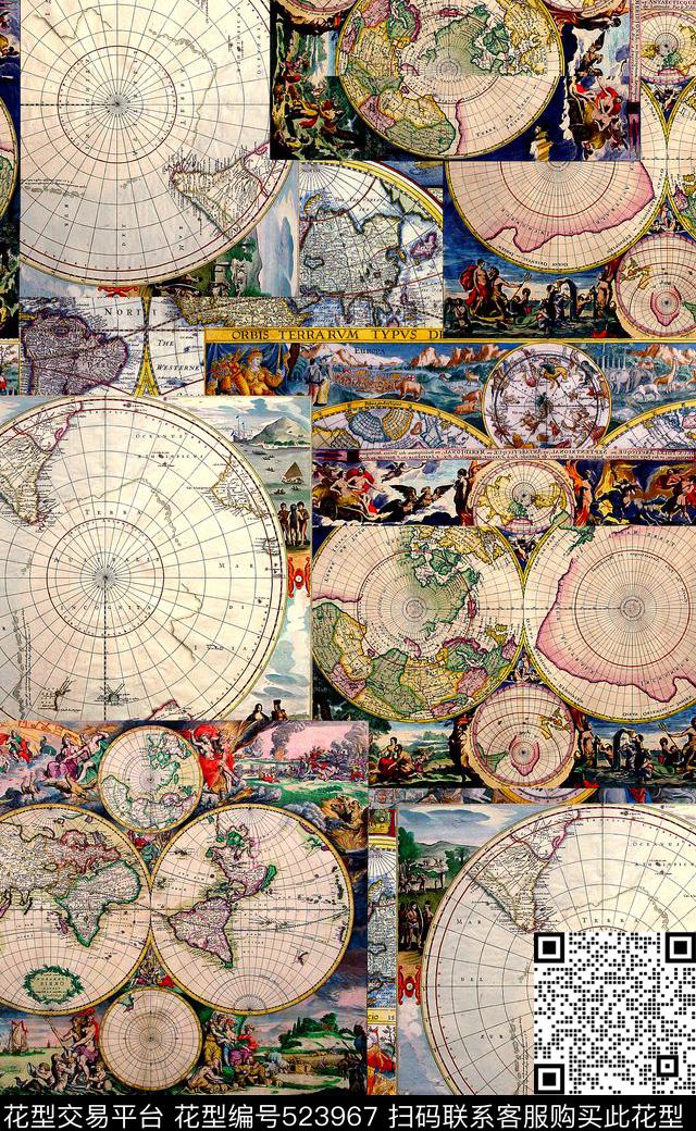 地图女装连衣裙复古欧式数码印花华亿平台下载（图片编号: 523967） - 瓦栏（Walan）