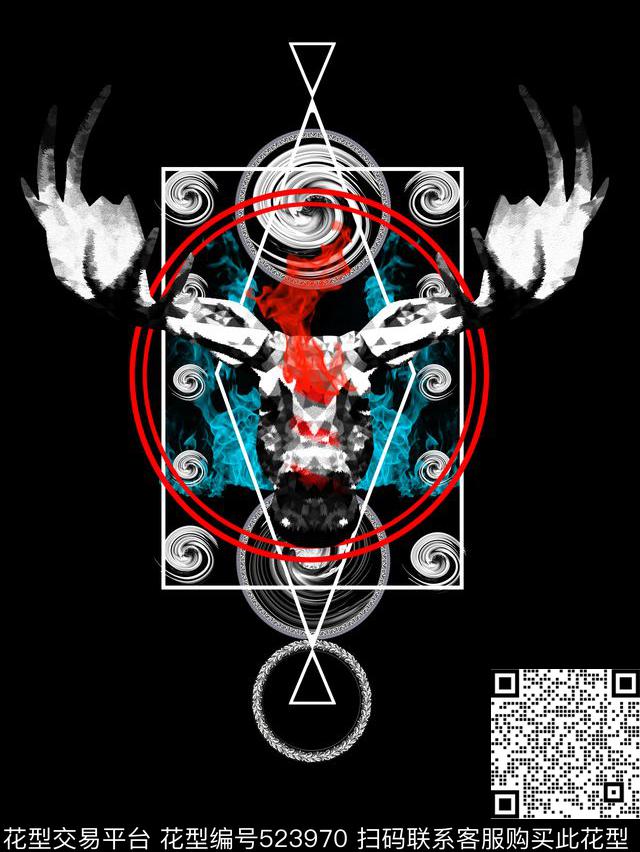 时尚抽象鹿头数码印花华亿平台下载（图片编号: 523970） - 瓦栏（Walan）