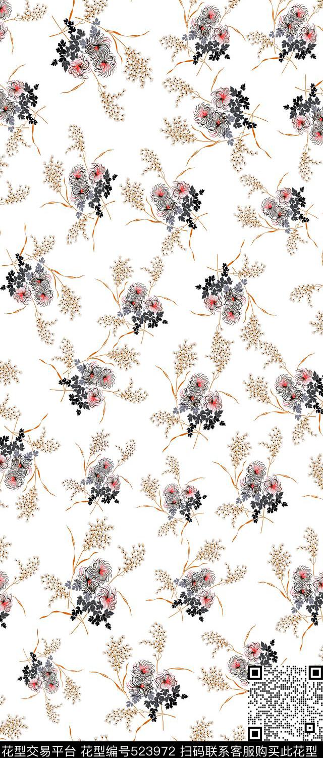 抽象手绘写意数码印花华亿平台下载（图片编号: 523972） - 瓦栏（Walan）