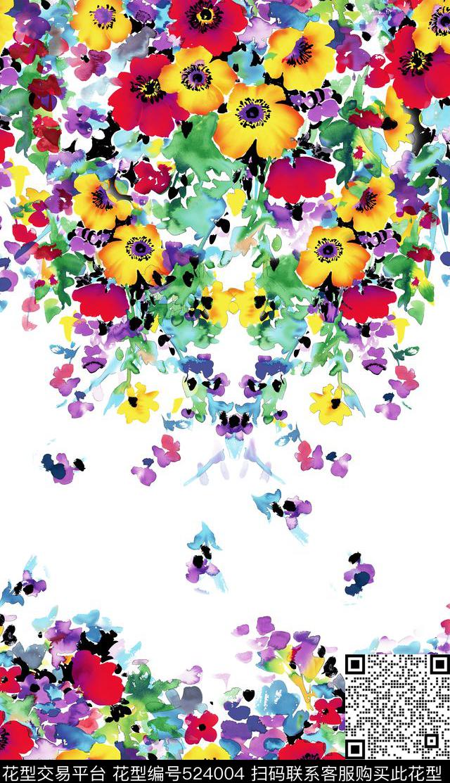 花卉现代组合数码印花华亿平台下载（图片编号: 524004） - 瓦栏（Walan）