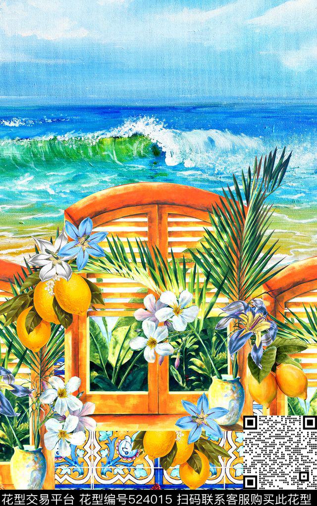 时尚窗户花卉数码印花华亿平台下载（图片编号: 524015） - 瓦栏（Walan）