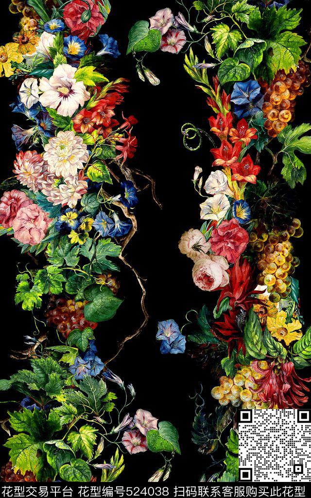 时尚树藤水果数码印花华亿平台下载（图片编号: 524038） - 瓦栏（Walan）