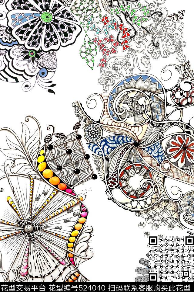 时尚线描素描数码印花华亿平台下载（图片编号: 524040） - 瓦栏（Walan）