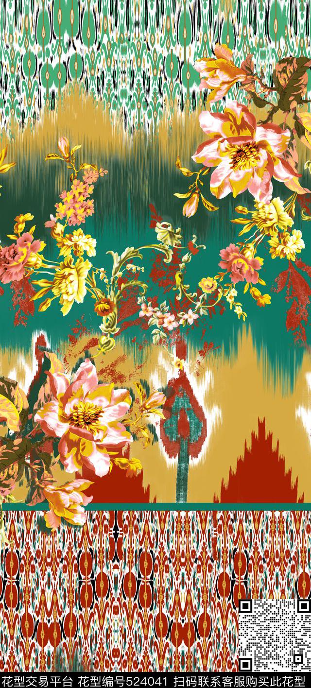 现代花卉组合数码印花华亿平台下载（图片编号: 524041） - 瓦栏（Walan）