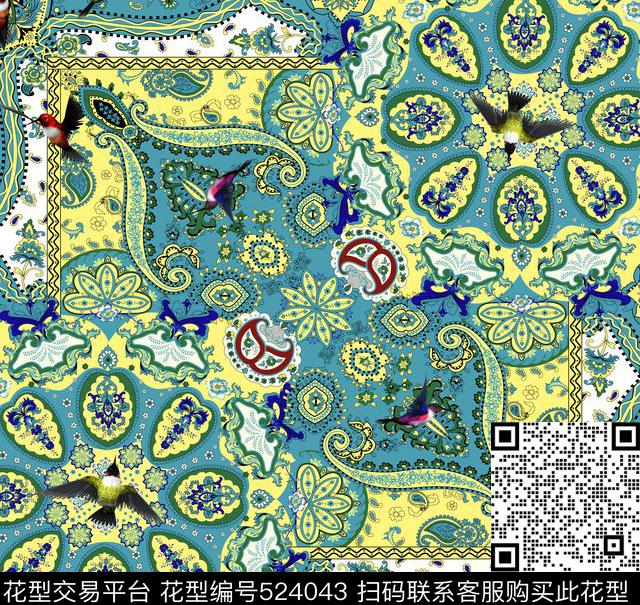 飞鸟宫廷风斯利花纹数码印花华亿平台下载（图片编号: 524043） - 瓦栏（Walan）