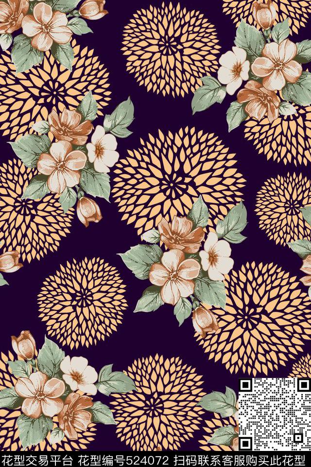 花卉时尚手绘传统印花华亿平台下载（图片编号: 524072） - 瓦栏（Walan）