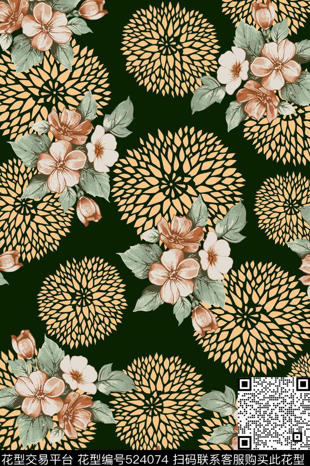 花卉时尚手绘传统印花华亿平台下载（图片编号: 524074） - 瓦栏（Walan）