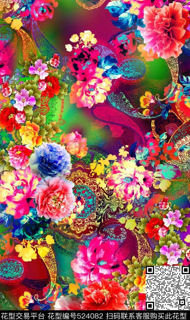古典花卉民族风数码印花华亿平台下载（图片编号: 524082） - 瓦栏（Walan）
