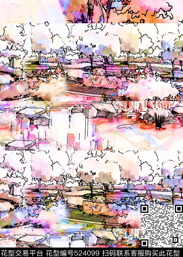 水墨朦胧条子数码印花华亿平台下载（图片编号: 524099） - 瓦栏（Walan）