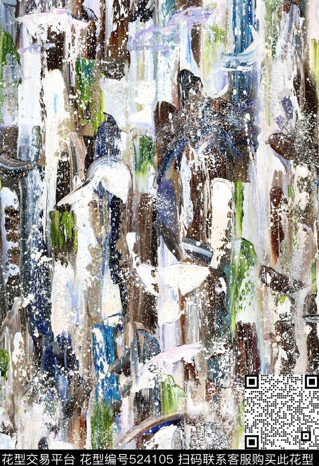 抽象手绘油画笔刷数码印花华亿平台下载（图片编号: 524105） - 瓦栏（Walan）