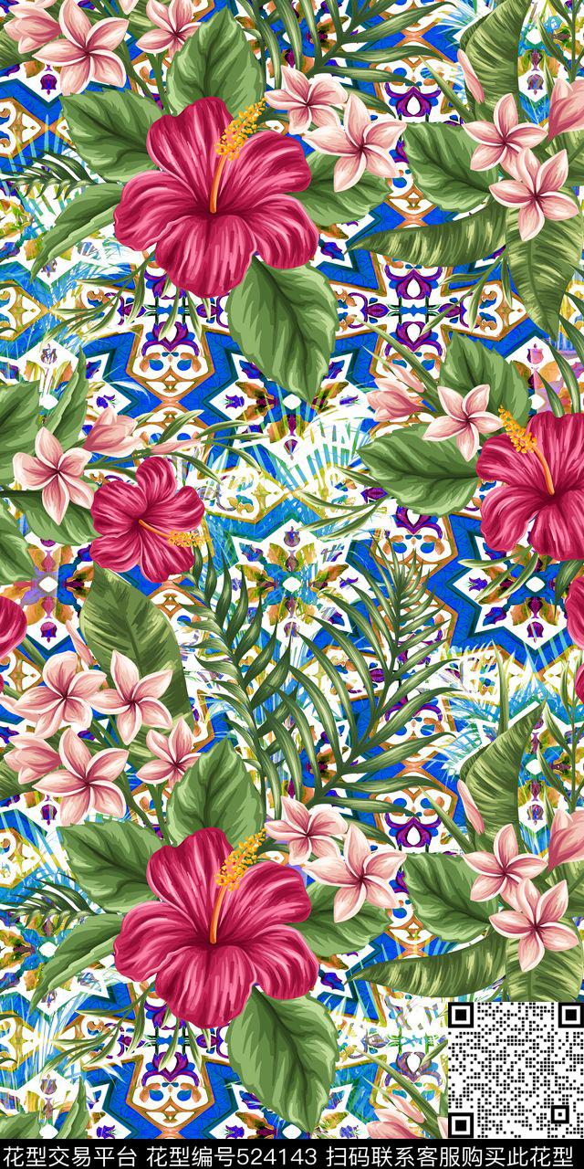 女装潮流时尚大牌散尾葵树叶数码印花华亿平台下载（图片编号: 524143） - 瓦栏（Walan）