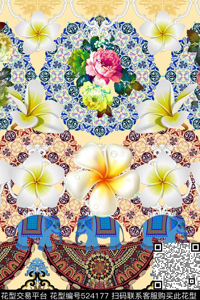 MAX-定位欧美民族风几何热带数码印花华亿平台下载（图片编号: 524177） - 瓦栏（Walan）