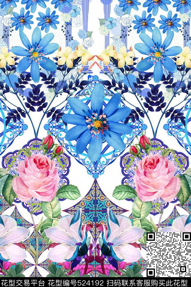 MAX-定位欧美民族风几何手绘时尚油画花卉流行时尚数码印花华亿平台下载（图片编号: 524192） - 瓦栏（Walan）