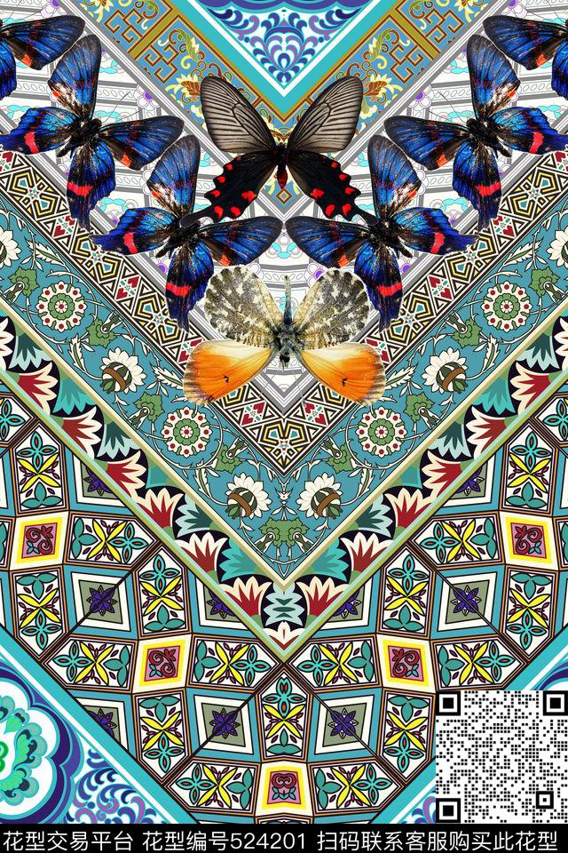 MAX-定位欧美民族风中国民族风V字形几何蝴蝶数码印花华亿平台下载（图片编号: 524201） - 瓦栏（Walan）