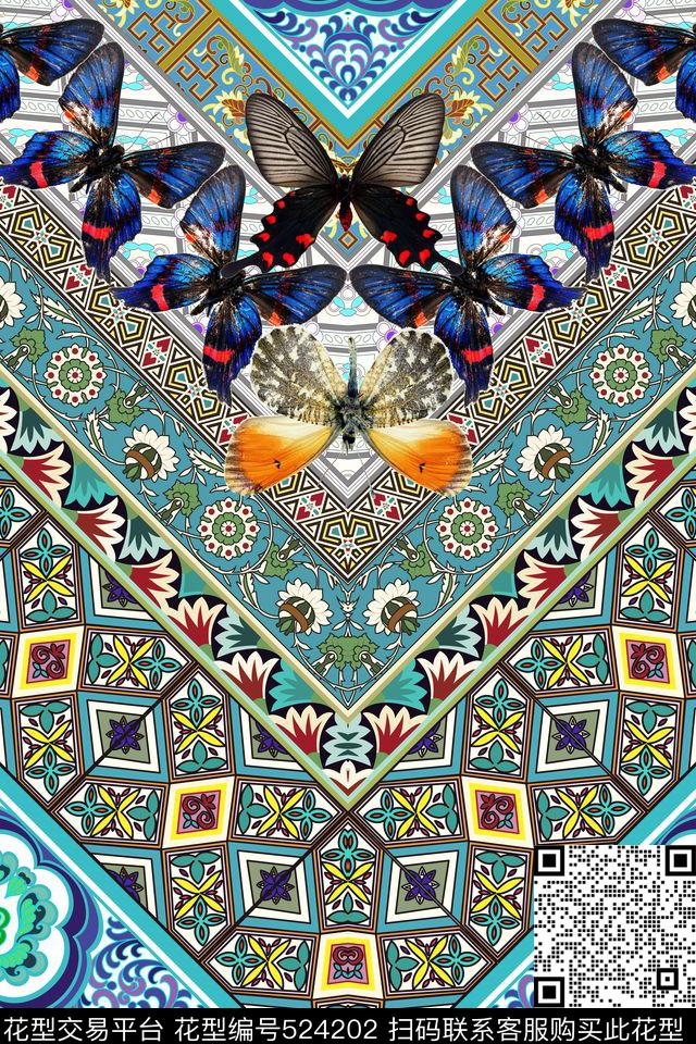 MAX-定位欧美民族风中国民族风V字形几何蝴蝶数码印花华亿平台下载（图片编号: 524202） - 瓦栏（Walan）