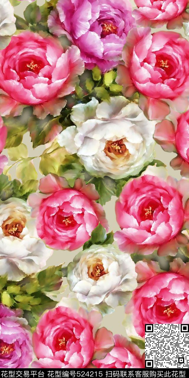 时尚流行新潮水彩花卉丝绸真丝棉布数码印花华亿平台下载（图片编号: 524215） - 瓦栏（Walan）