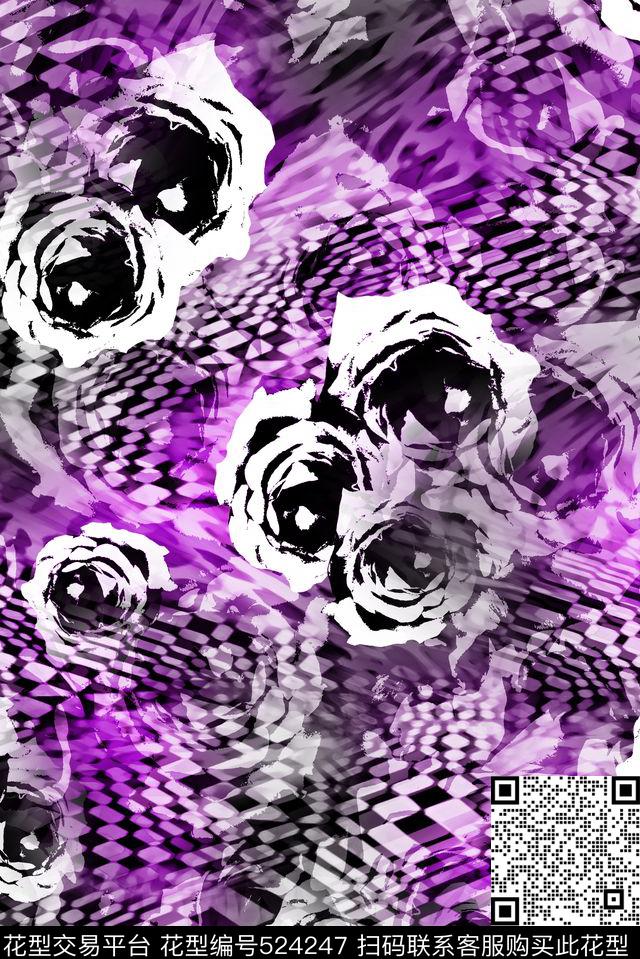 中国风时尚大气女装抽象花数码印花华亿平台下载（图片编号: 524247） - 瓦栏（Walan）