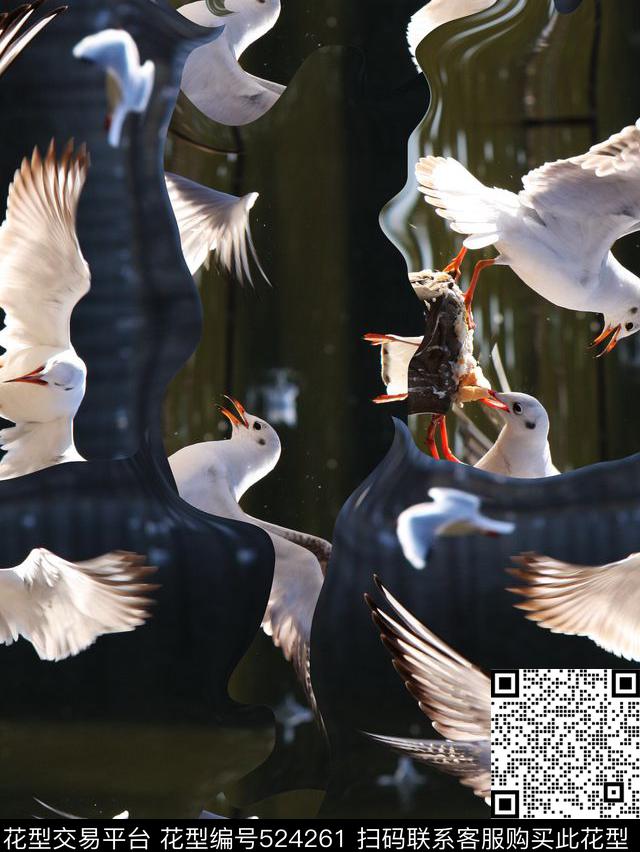 潮流复古鸟数码印花华亿平台下载（图片编号: 524261） - 瓦栏（Walan）