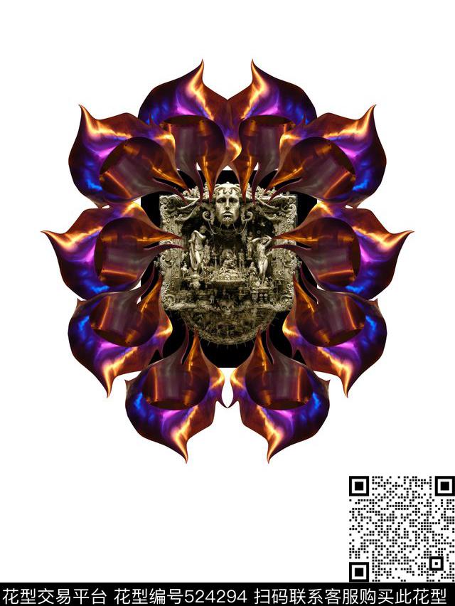 潮流复古花朵数码印花华亿平台下载（图片编号: 524294） - 瓦栏（Walan）