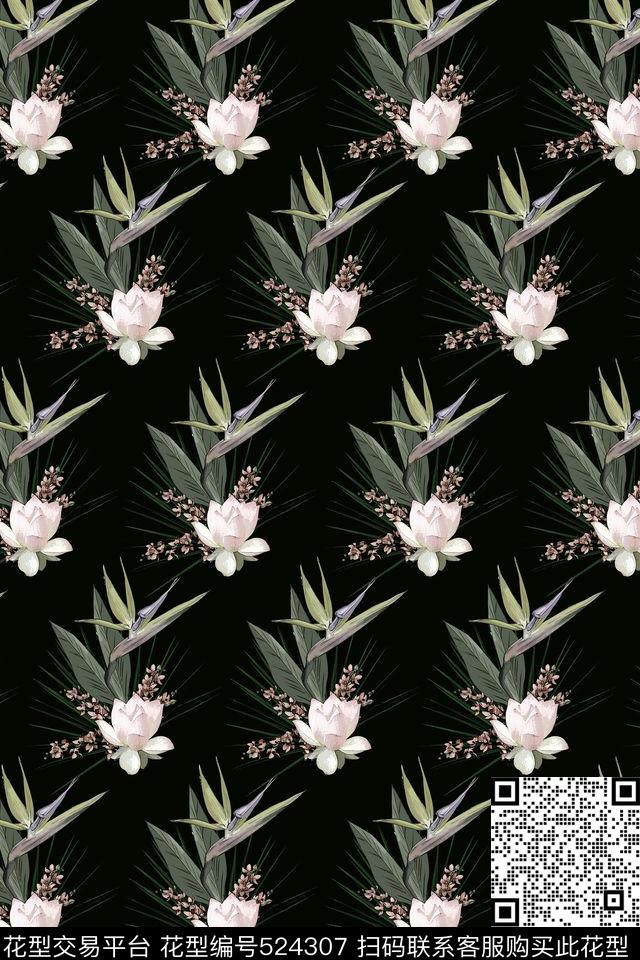 复古男士休闲衬衫女士短裙手绘花卉天堂鸟荷花传统印花华亿平台下载（图片编号: 524307） - 瓦栏（Walan）