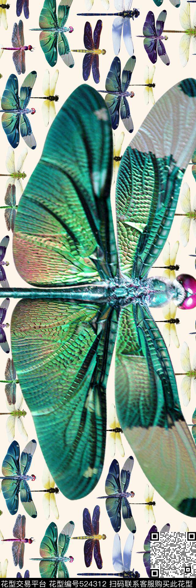 数码围巾蜻蜓昆虫定位印花围巾数码印花华亿平台下载（图片编号: 524312） - 瓦栏（Walan）