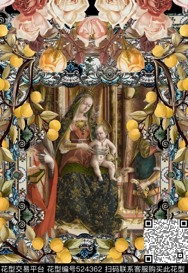 潮流时尚宫廷风圣母数码印花华亿平台下载（图片编号: 524362） - 瓦栏（Walan）